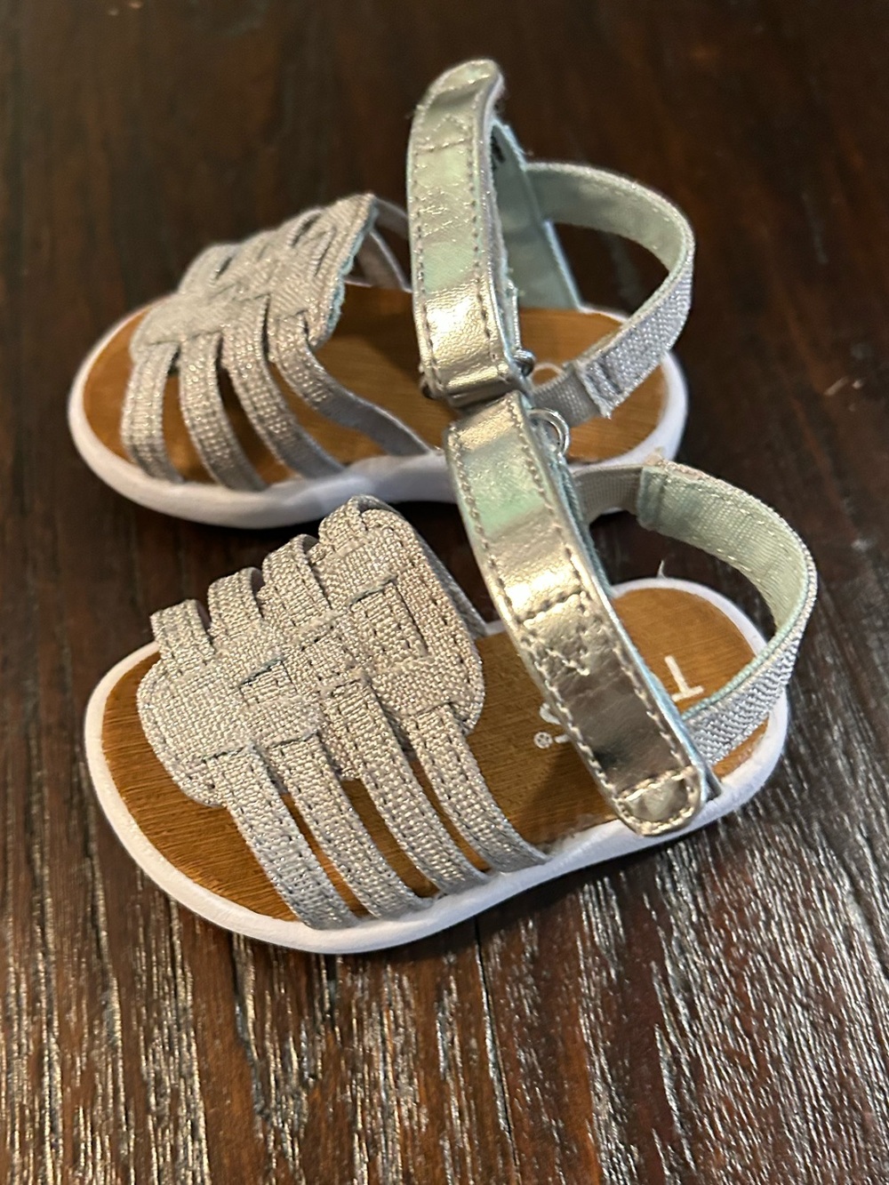 Tom’s Tiny Tom’s Huarache Metallic Linen Silver Glitter Strappy Sandals - size 2